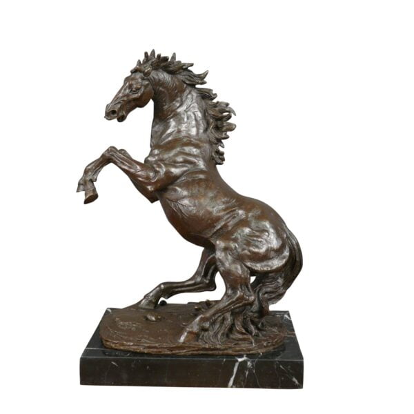 Sculpture en bronze cheval cabré sur socle marbre - Statue bronze -