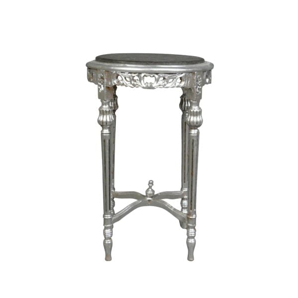 Sellette baroque argentée marbre noir -Table rococo -