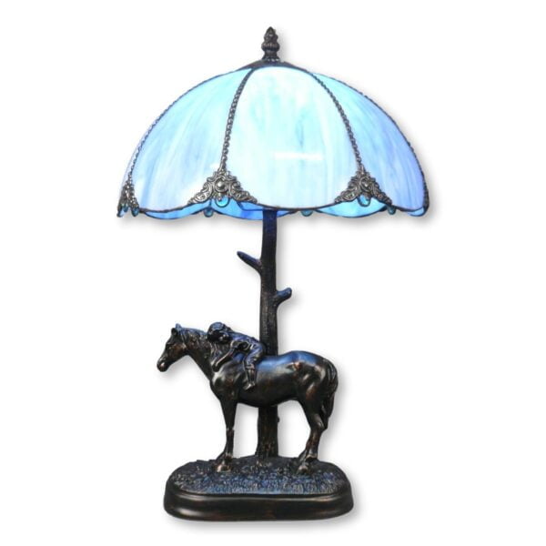 Lampe Tiffany bleue - Statue cheval