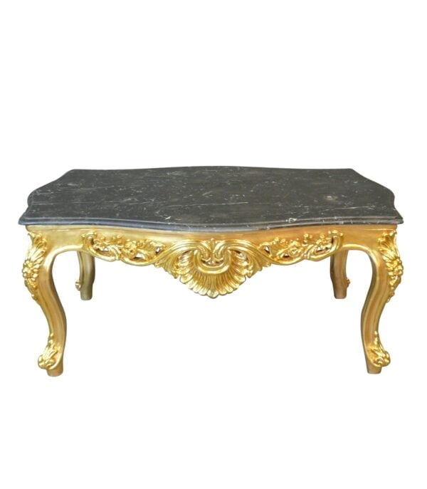 Table basse baroque en bois doré et marbre noir